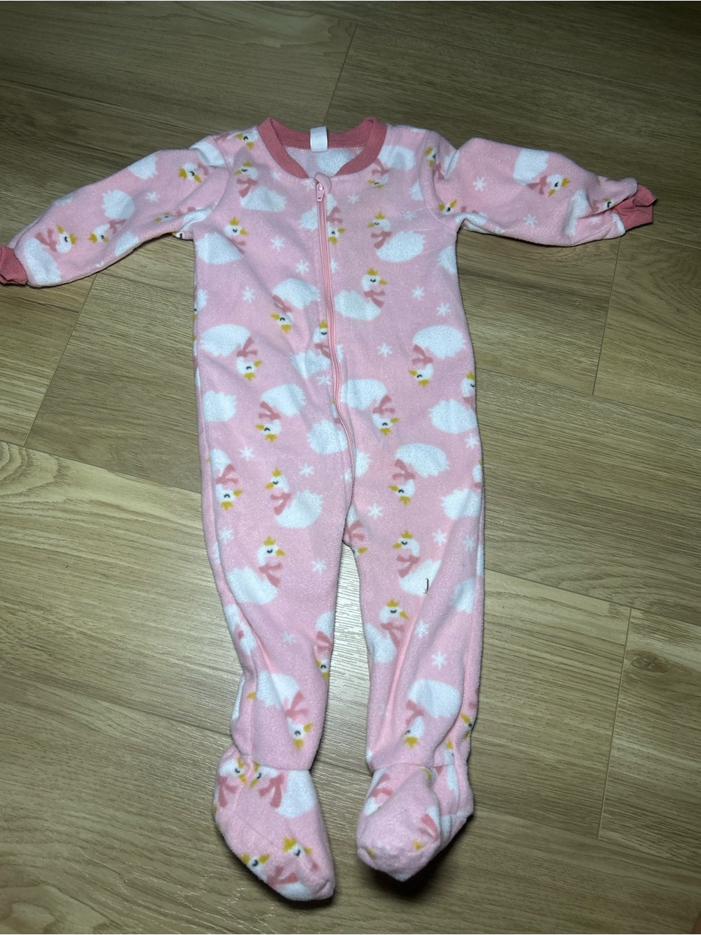 Pink Swan Fleece Footed One-Piece Pajamas